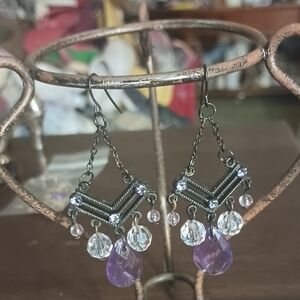 Elegant Purple Crystal and Black Dangle Earrings